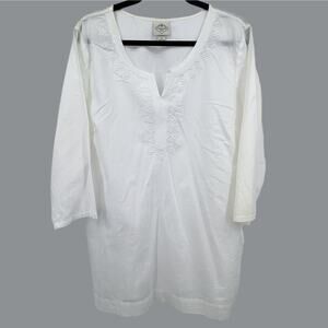 100% Cotton‎ Top  Womens XL White Embroidered Cottagecore Prairie Coastal Beachy